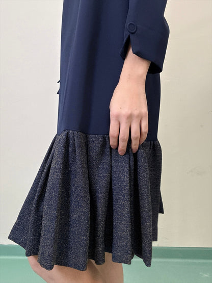 hem switching tweed frills onepiece