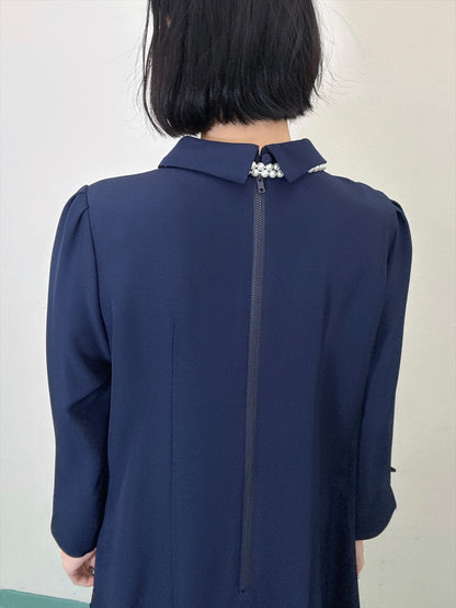 hem switching tweed frills onepiece