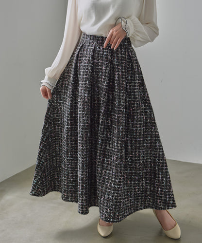 color mix tweed long skirt