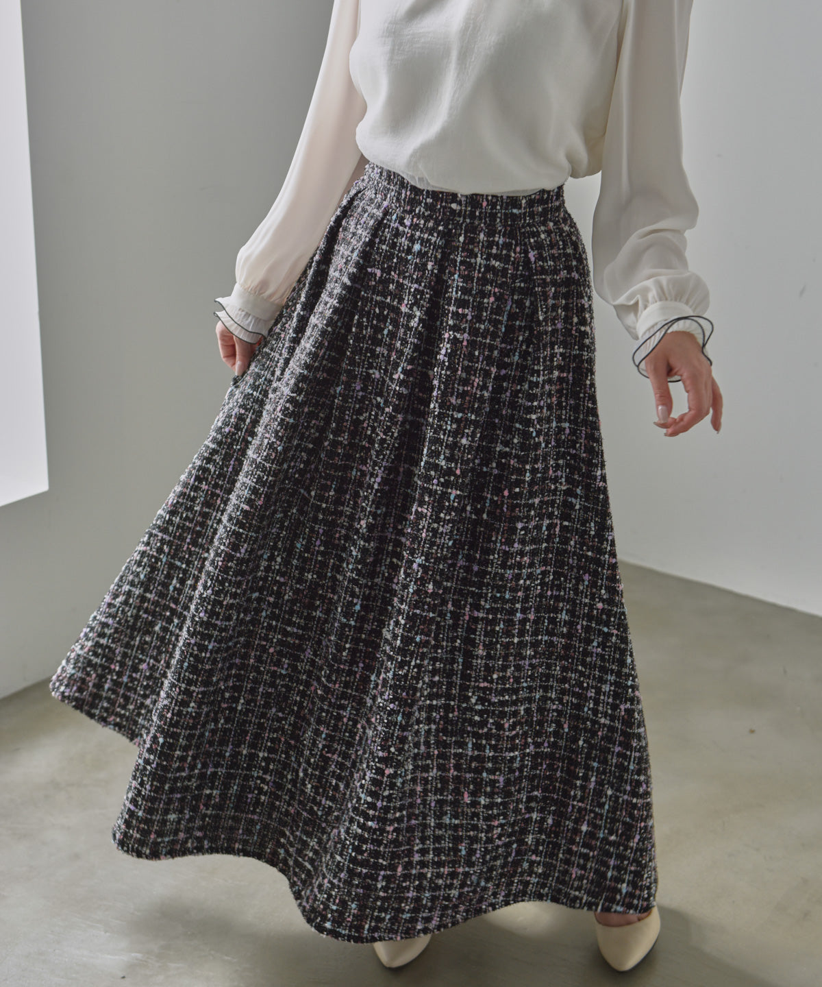 color mix tweed long skirt