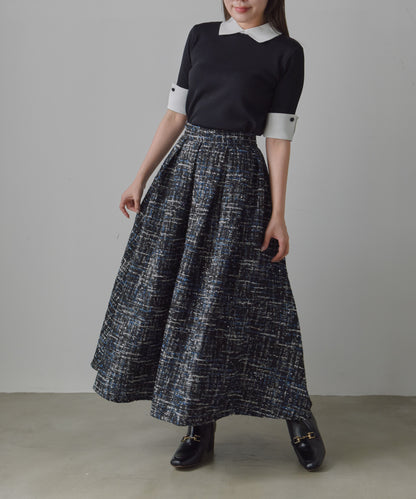 color mix tweed long skirt