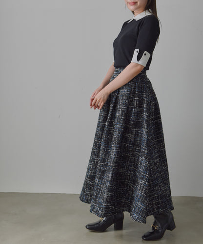 color mix tweed long skirt