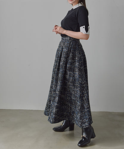 color mix tweed long skirt