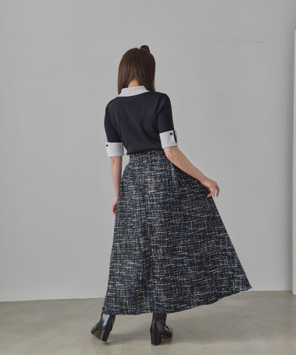 color mix tweed long skirt