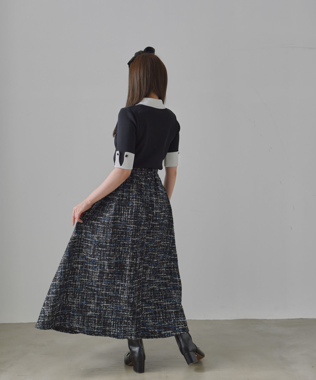 color mix tweed long skirt