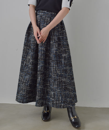 color mix tweed long skirt