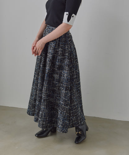 color mix tweed long skirt