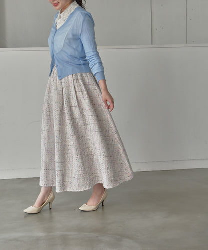 color mix tweed long skirt