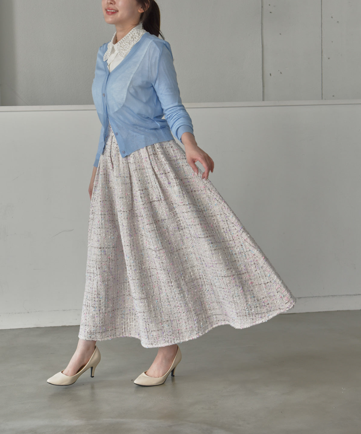 color mix tweed long skirt – miele grande