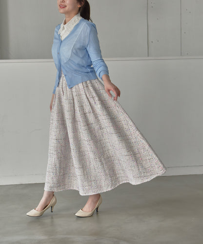 color mix tweed long skirt