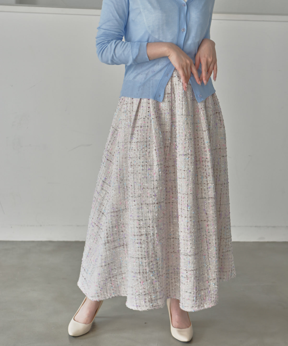 color mix tweed long skirt