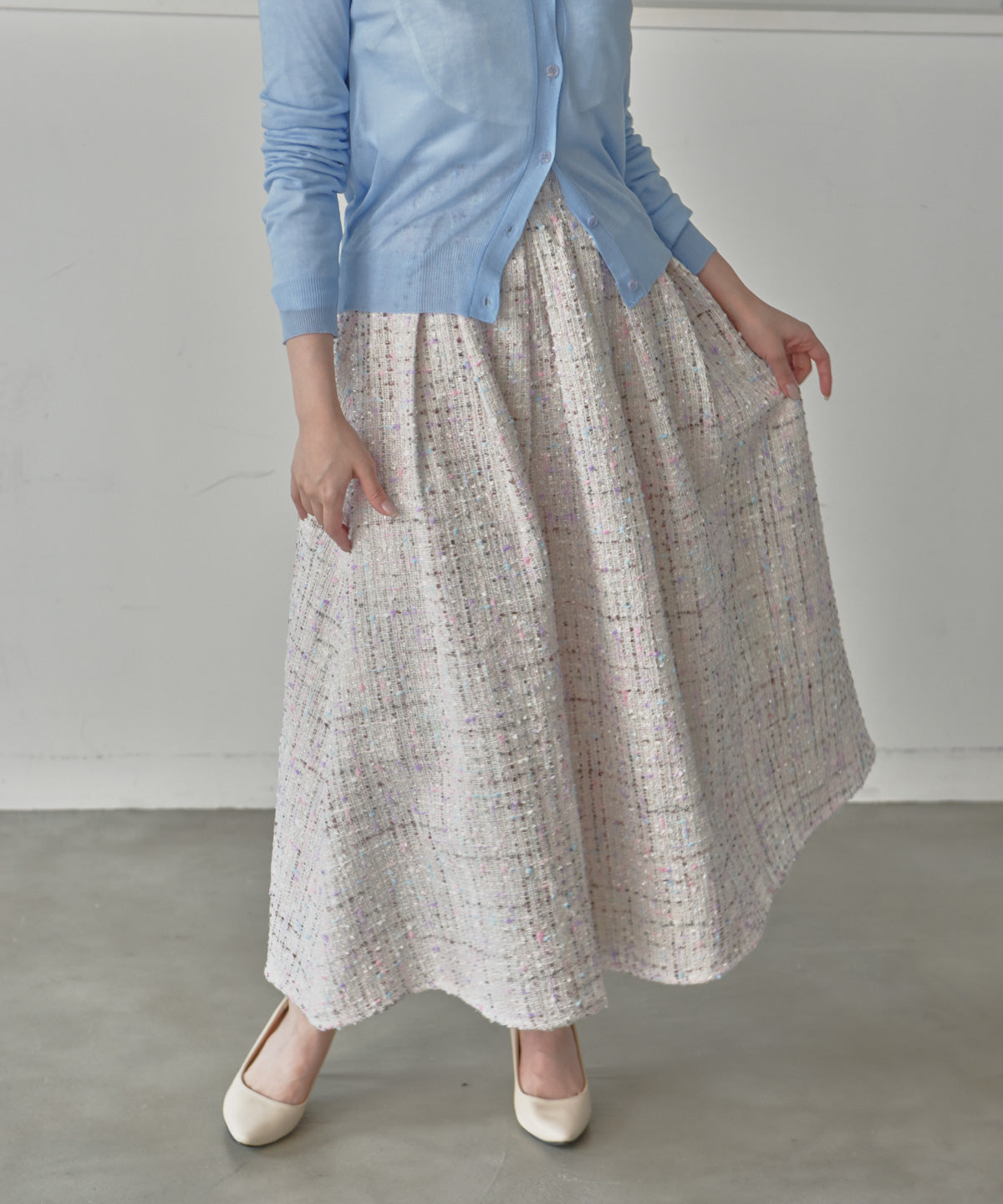 color mix tweed long skirt