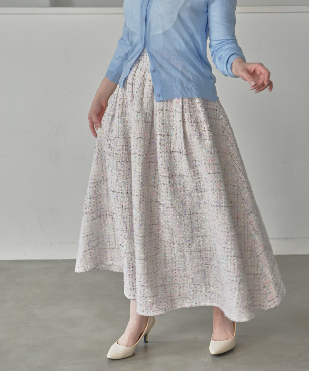 color mix tweed long skirt