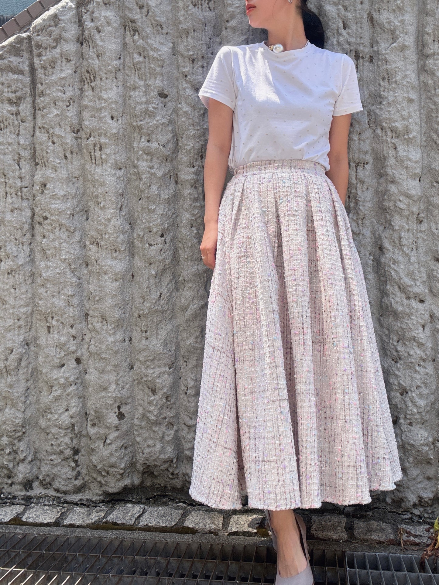 color mix tweed long skirt