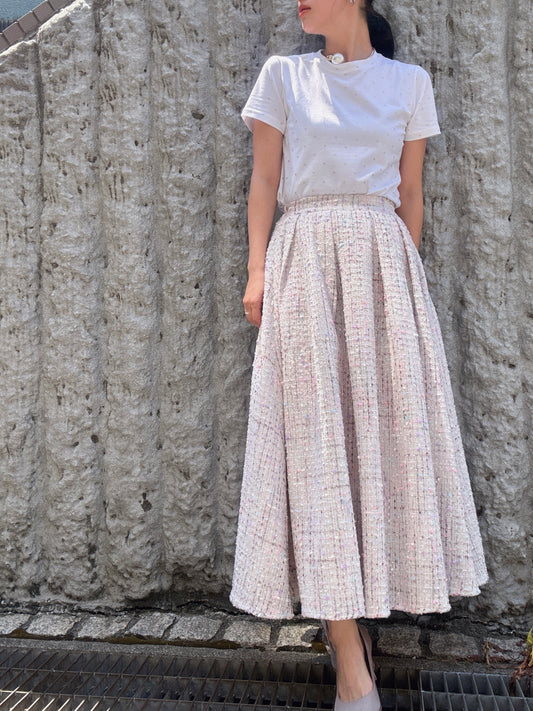 color mix tweed long skirt