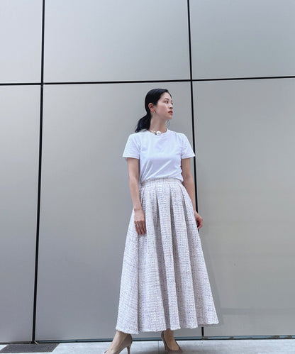color mix tweed long skirt