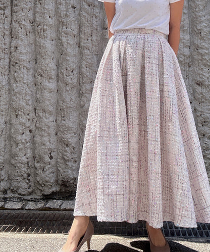 color mix tweed long skirt