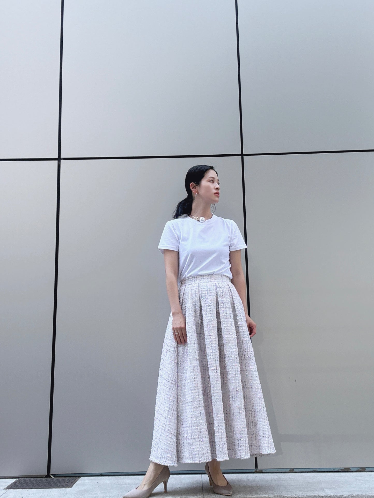 color mix tweed long skirt