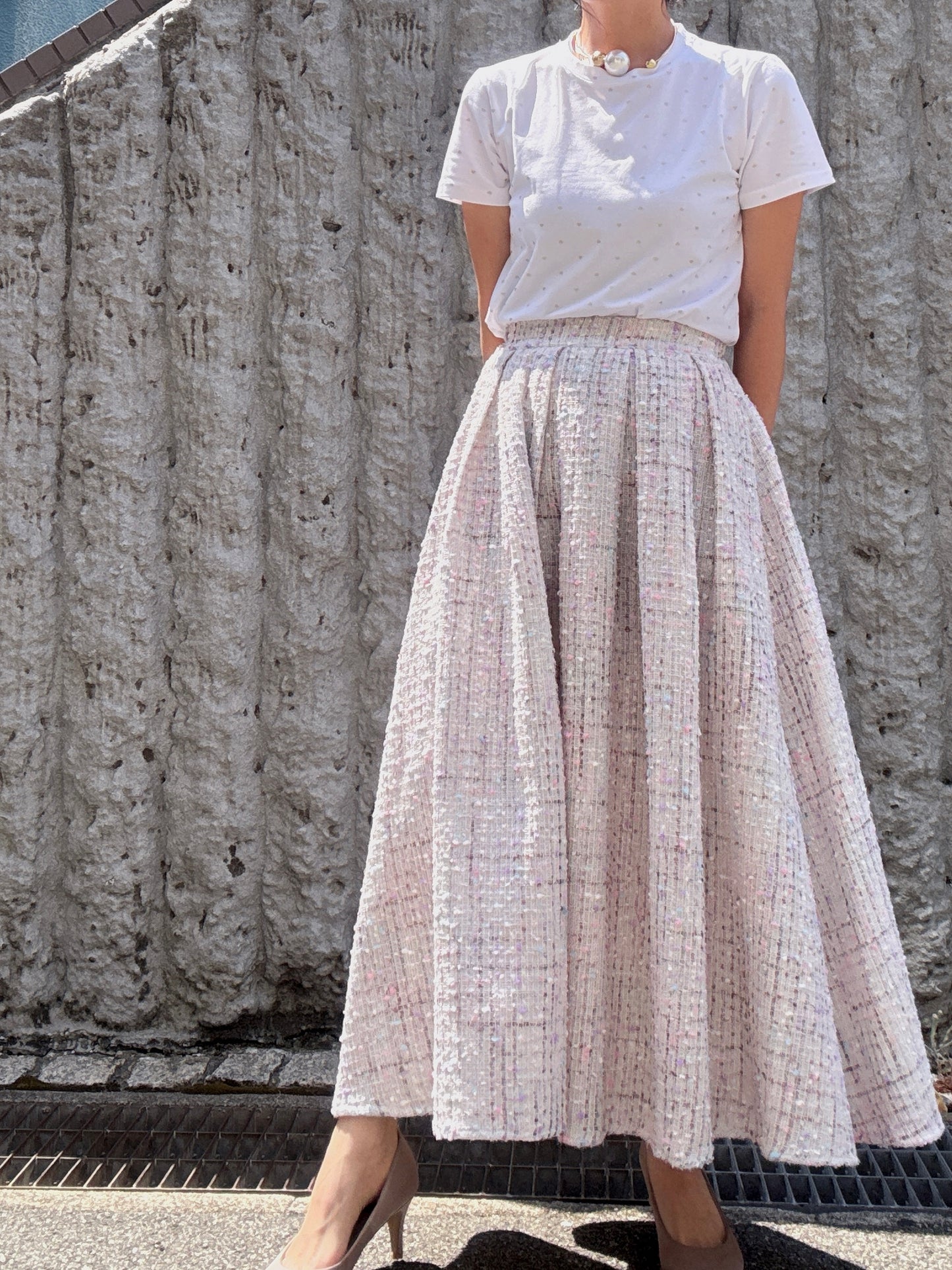 color mix tweed long skirt