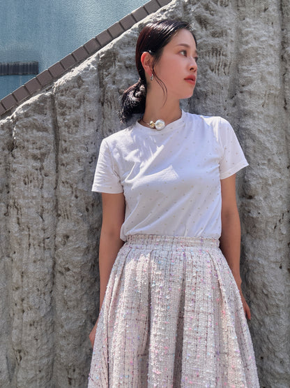 color mix tweed long skirt