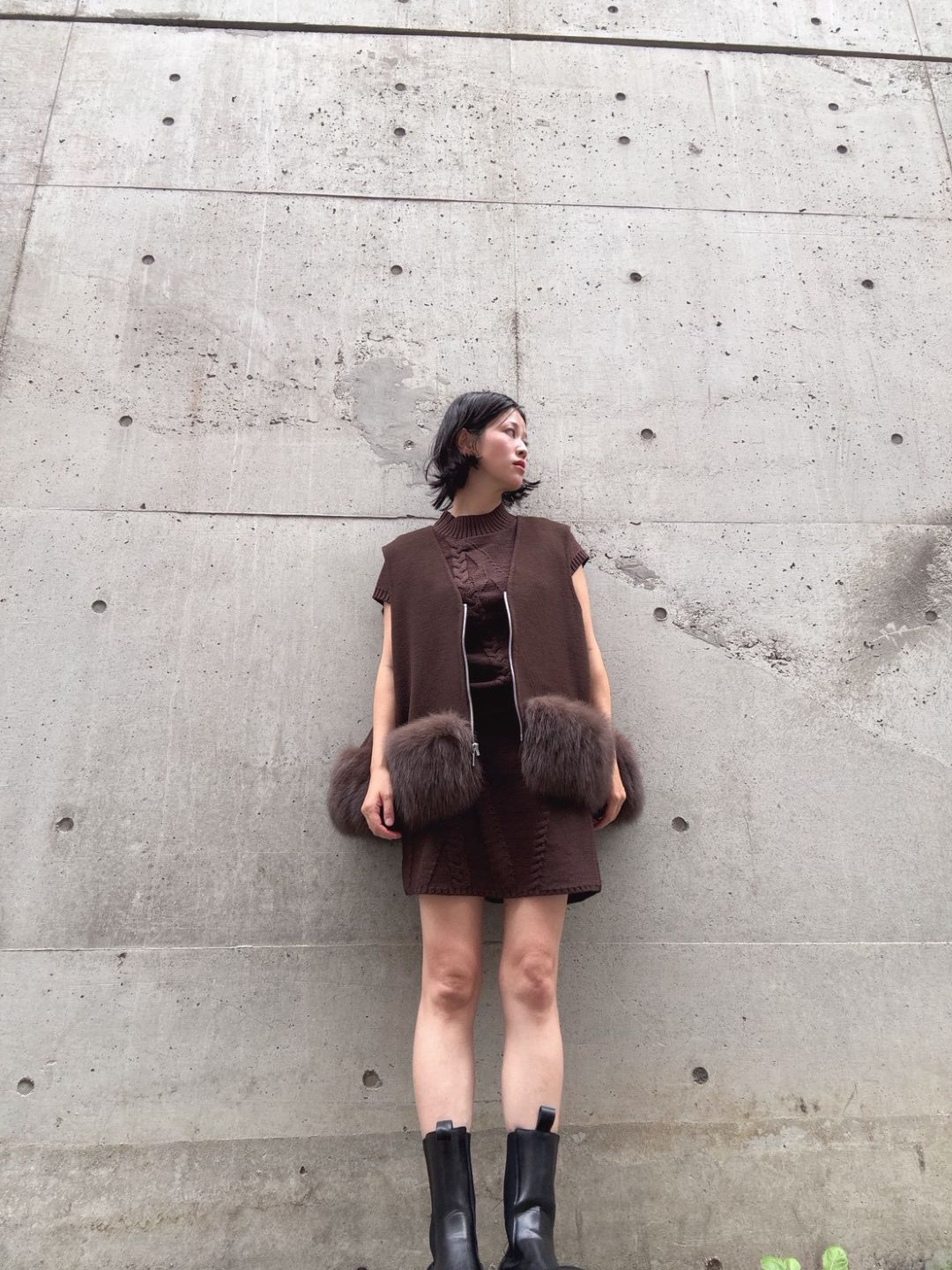 fur wool vest　