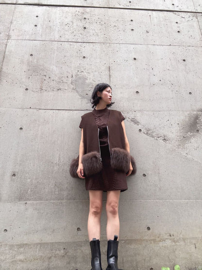 fur wool vest　