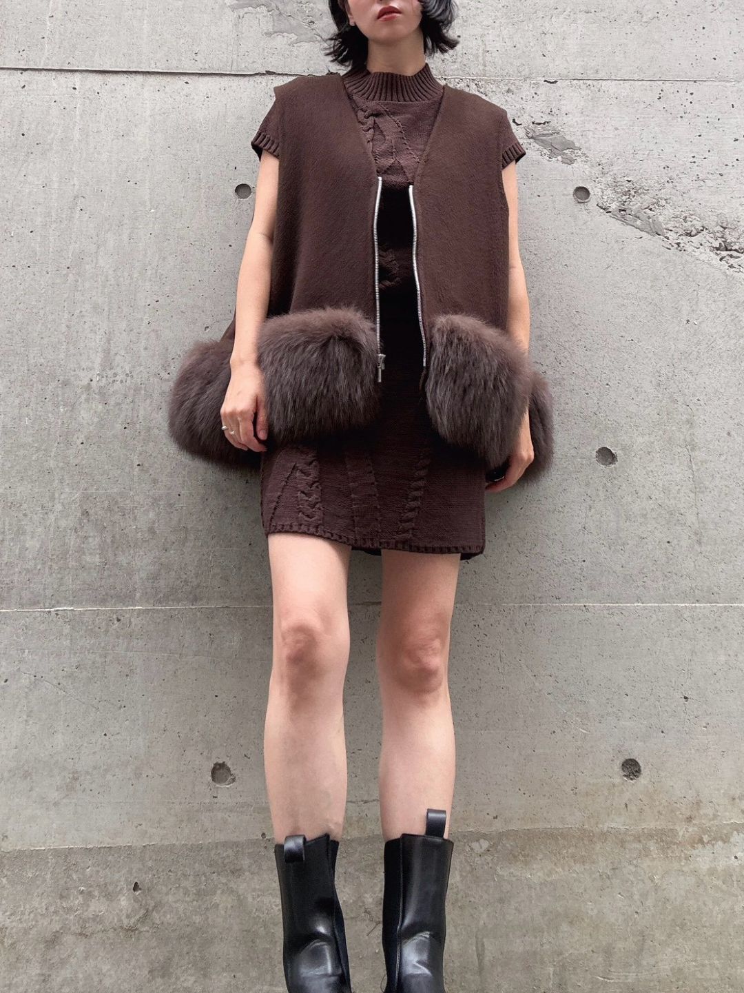 fur wool vest　