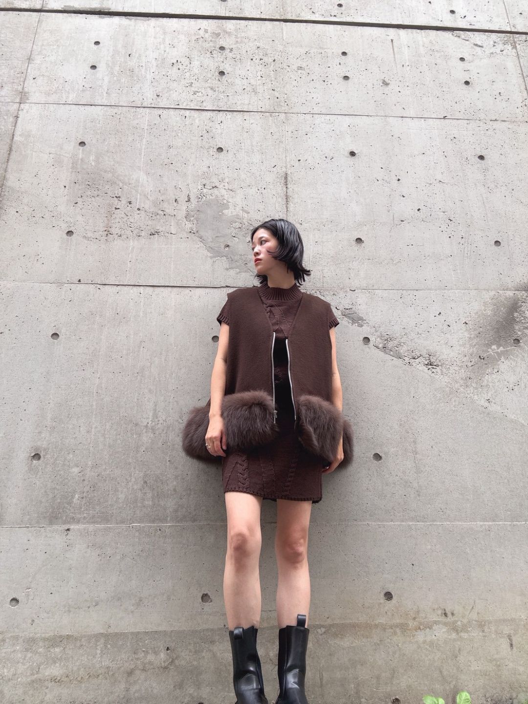 fur wool vest　