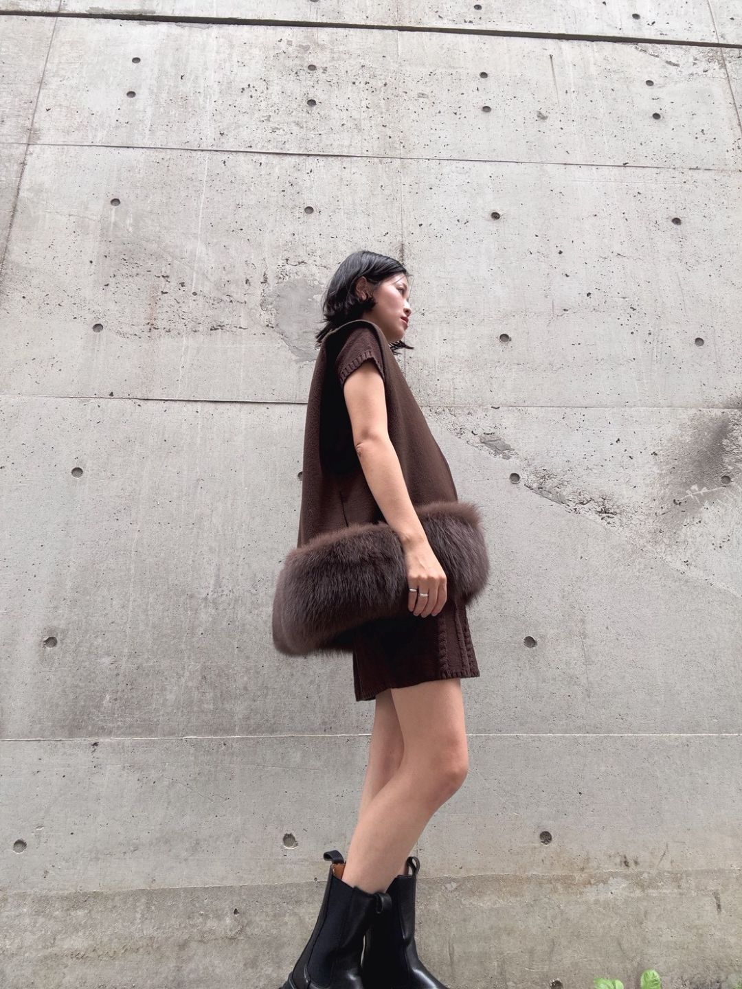 fur wool vest　