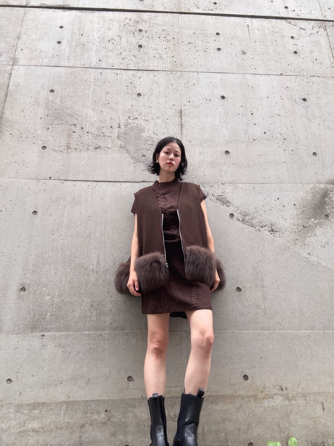 fur wool vest　