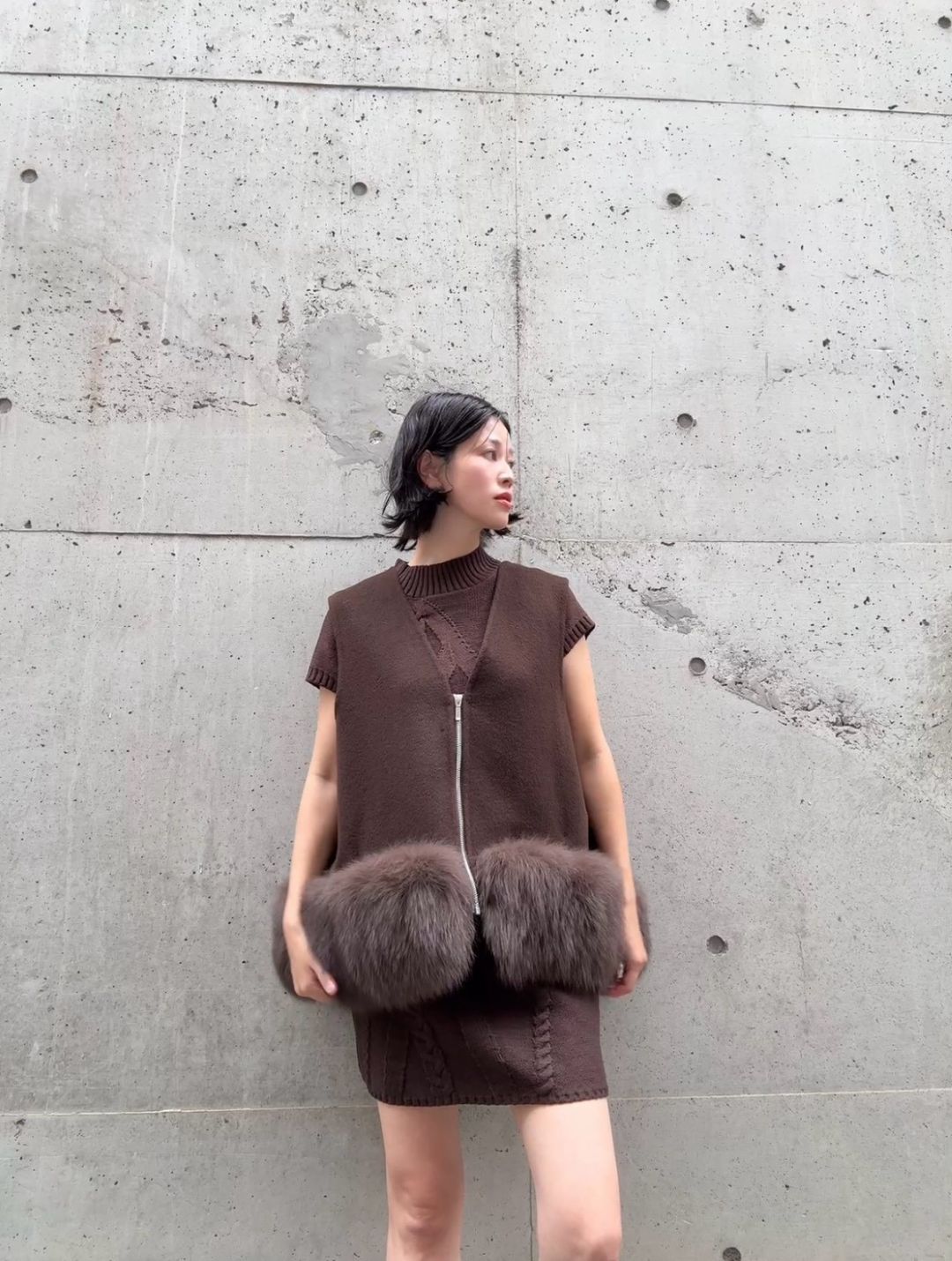 fur wool vest　