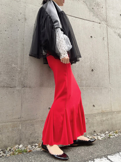 lamb leather tulle gather jacket