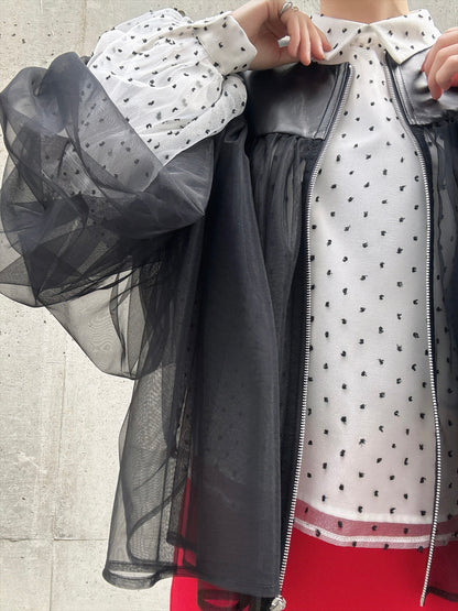 lamb leather tulle gather jacket