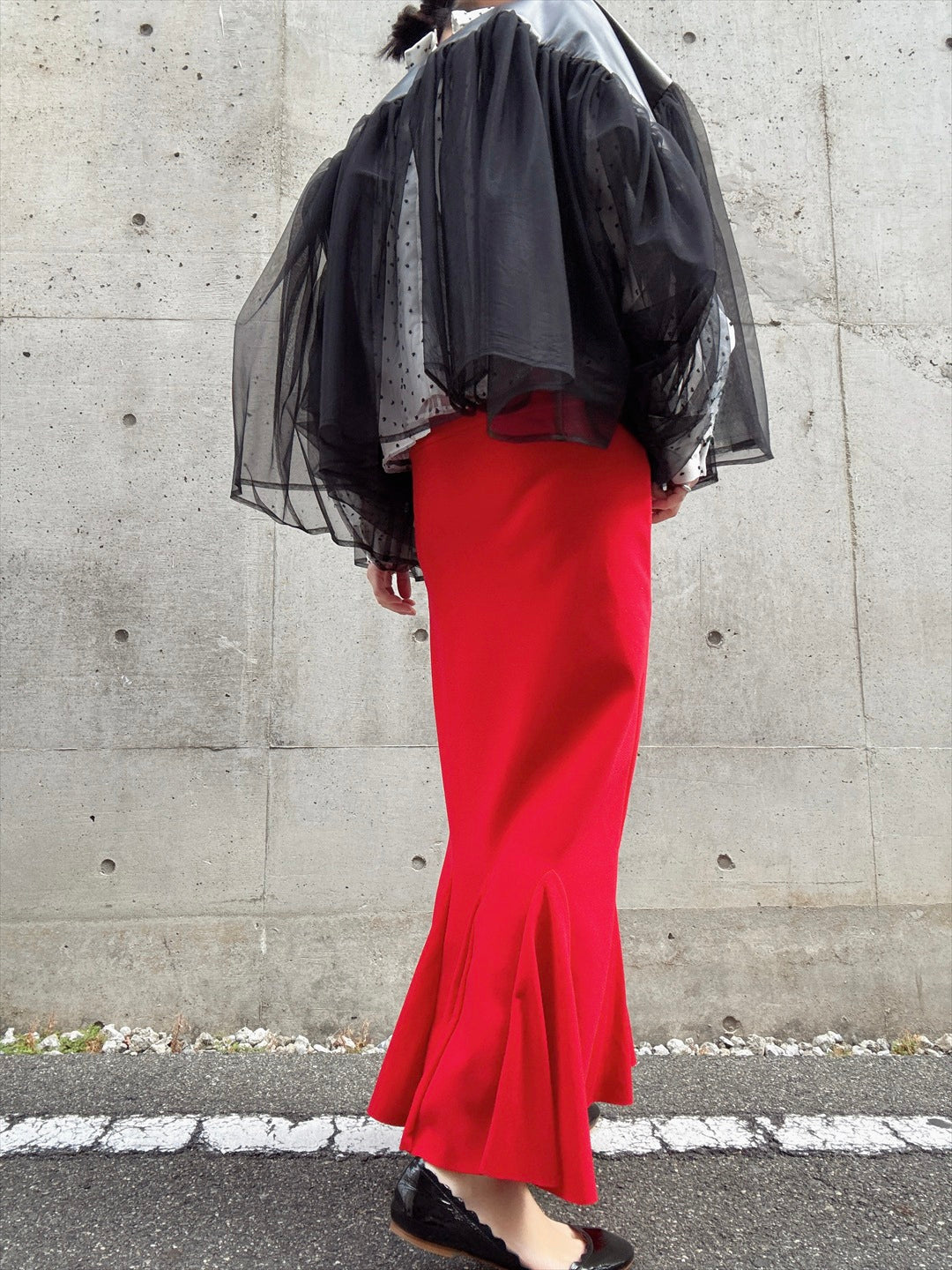 lamb leather tulle gather jacket