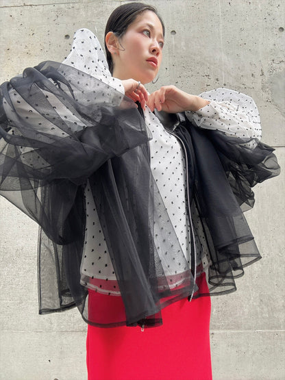 lamb leather tulle gather jacket