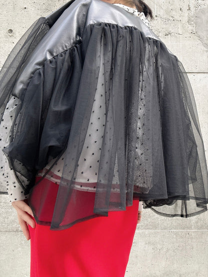 lamb leather tulle gather jacket