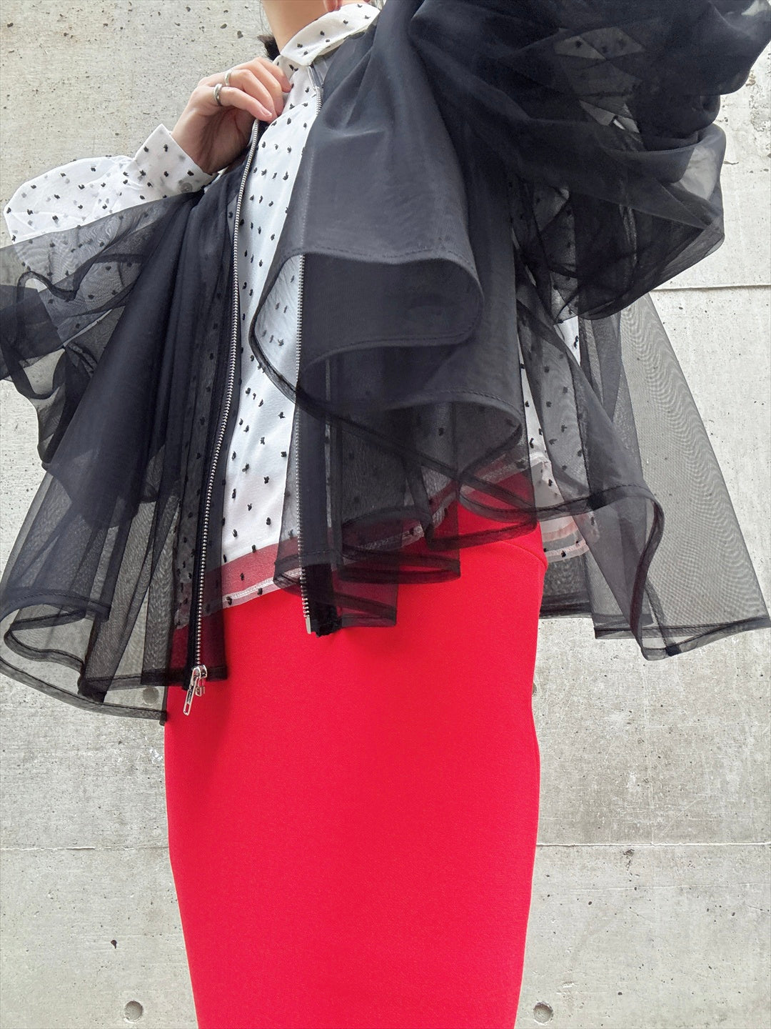 lamb leather tulle gather jacket