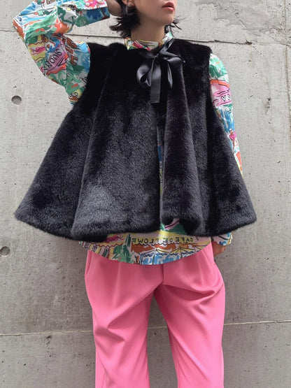 fake fur flare poncho