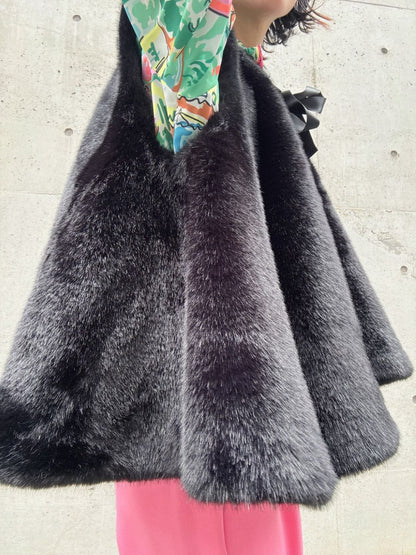 fake fur flare poncho