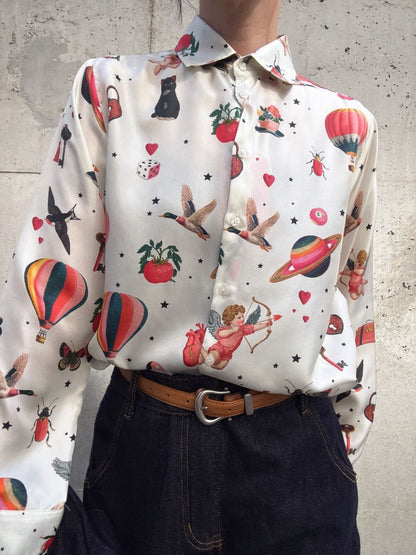 VILAGALLO seda estampada cupido blouse