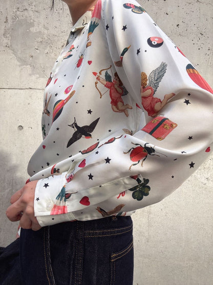 VILAGALLO seda estampada cupido blouse