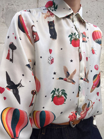 VILAGALLO seda estampada cupido blouse