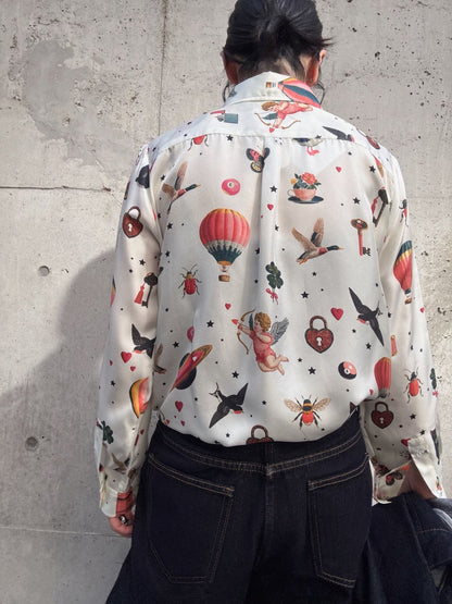 VILAGALLO seda estampada cupido blouse