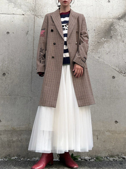 VILAGALLO abrigo pata de gallo burdeos noria long jacket