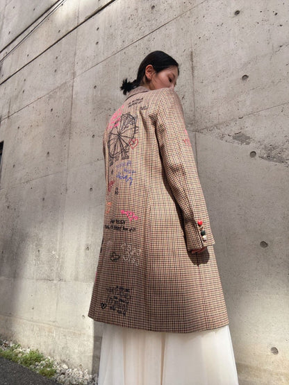 VILAGALLO abrigo pata de gallo burdeos noria long jacket