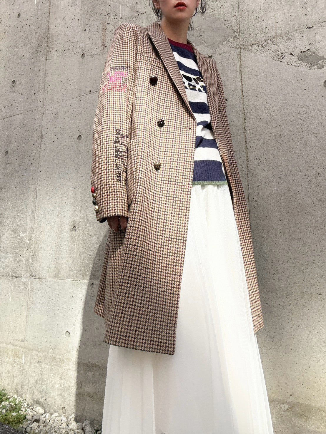VILAGALLO abrigo pata de gallo burdeos noria long jacket