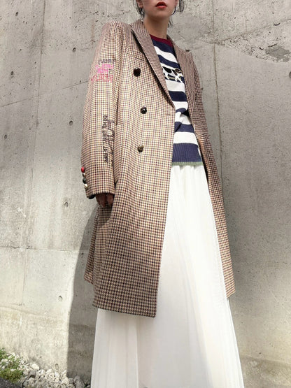 VILAGALLO abrigo pata de gallo burdeos noria long jacket