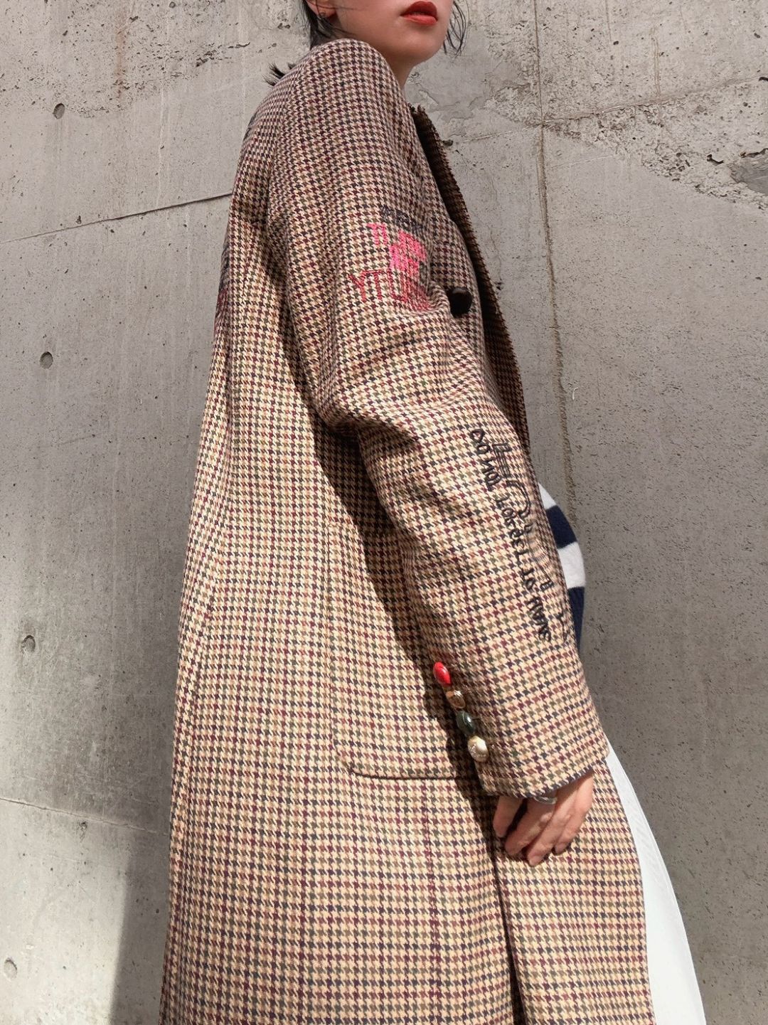 VILAGALLO abrigo pata de gallo burdeos noria long jacket