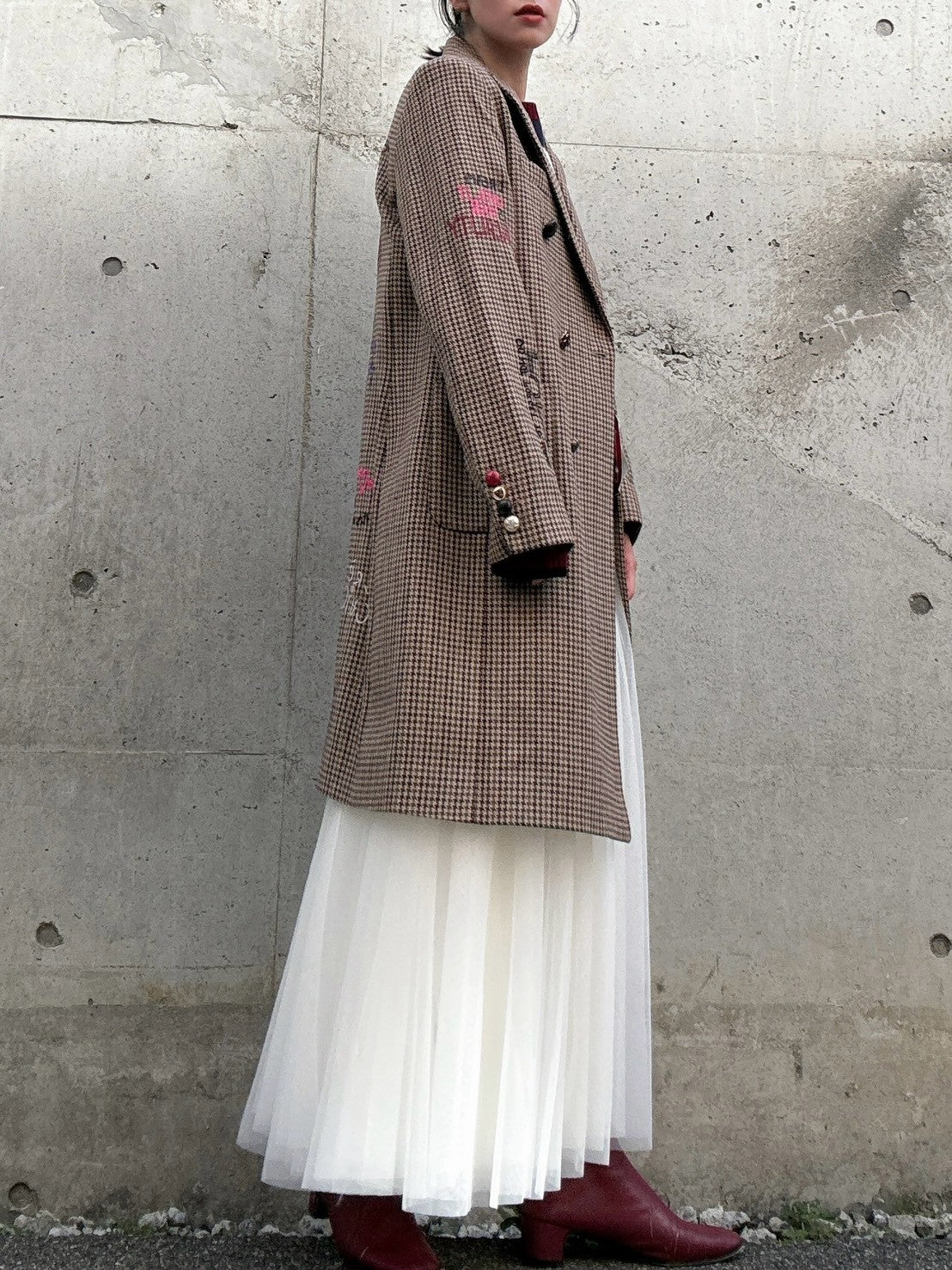 VILAGALLO abrigo pata de gallo burdeos noria long jacket