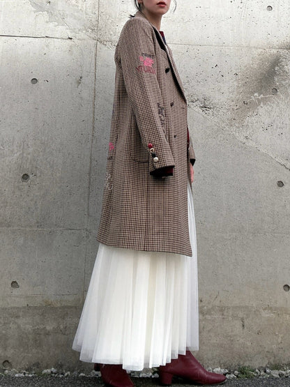 VILAGALLO abrigo pata de gallo burdeos noria long jacket